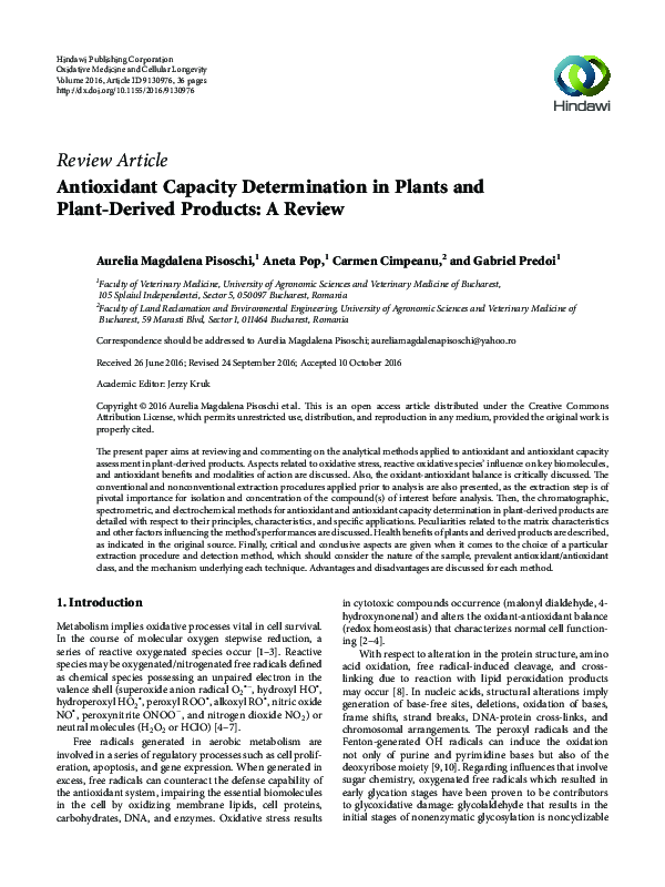 (PDF) Antioxidant Capacity Determination in Plants and Plant-Derived ...