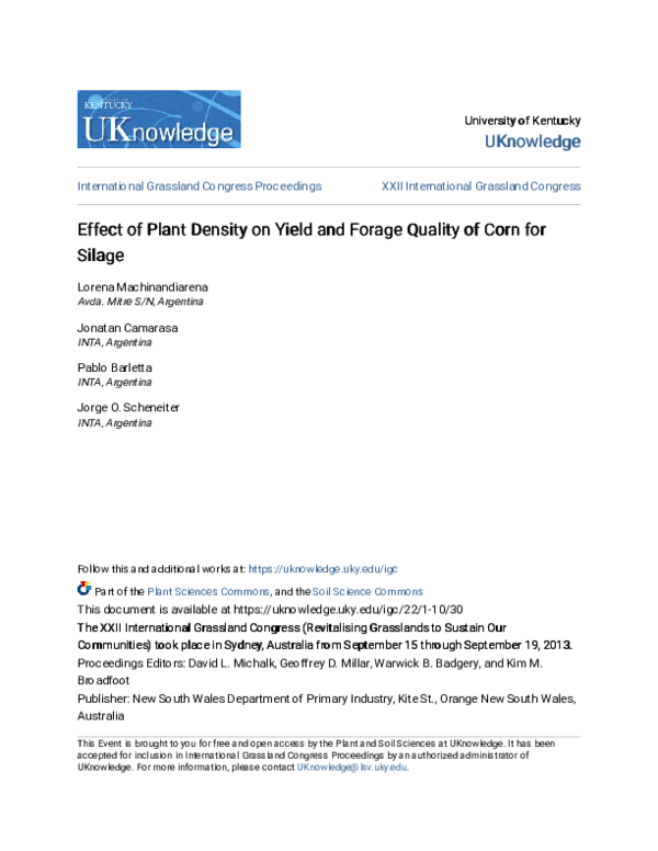 (PDF) Effect of Plant Density on Yield and Forage Quality of Corn for ...