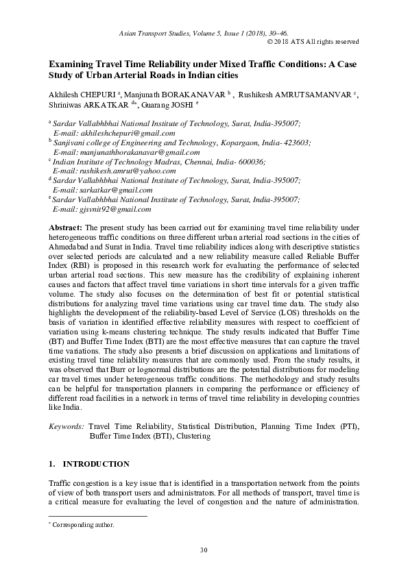 (PDF) Examining Travel Time Reliability under Mixed Traffic Conditions ...