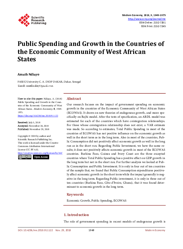 (PDF) Public Spending and Growth in the Countries of the Economic ...