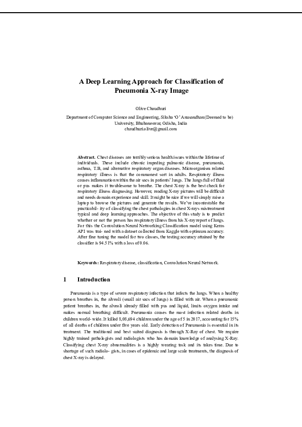 (PDF) A Deep Learning Approach for Classification of Pneumonia X-ray Image