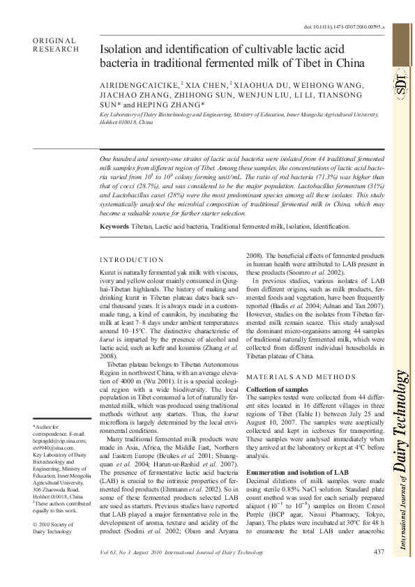 (PDF) Isolation and identification of cultivable lactic acid bacteria ...
