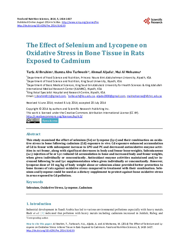 (PDF) The Effect of Selenium and Lycopene on Oxidative Stress in Bone ...