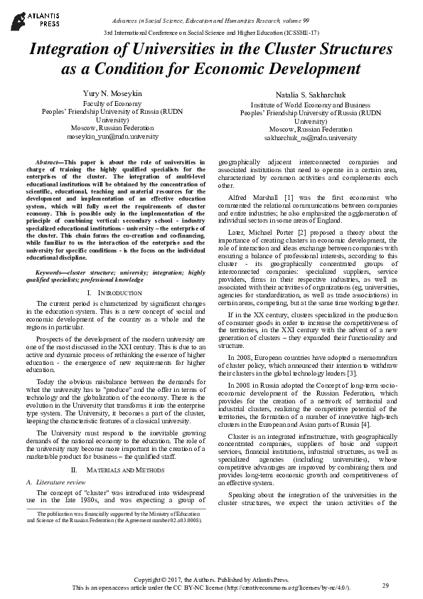 (PDF) Integration of Universities in the Cluster Structures as a ...