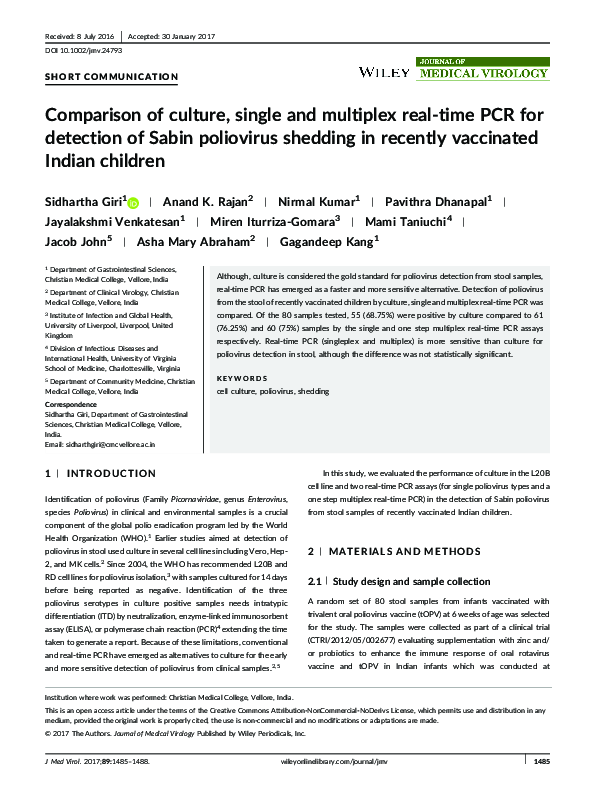 (PDF) Comparison of culture, single and multiplex real-time PCR for ...