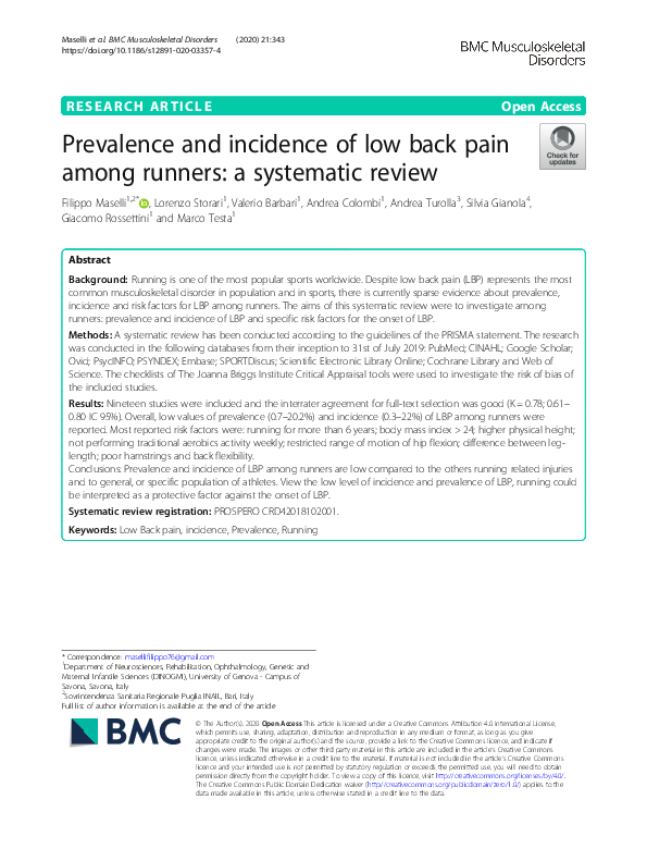 (PDF) Prevalence and incidence of low back pain among runners: a ...