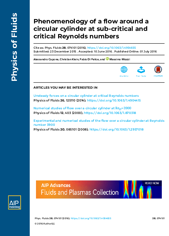 (PDF) Phenomenology of a flow around a circular cylinder at sub ...