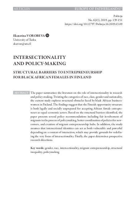 (PDF) Intersectionality and Policy-Making