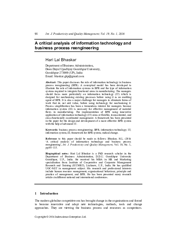 (PDF) A critical analysis of information technology and business ...