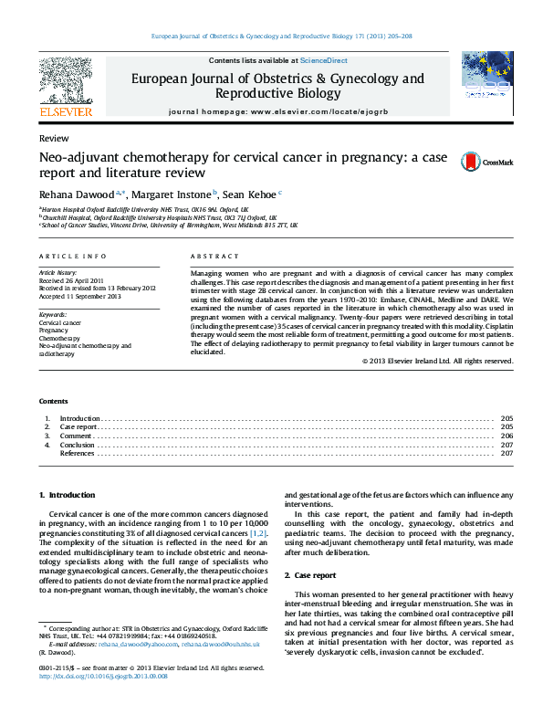 (PDF) Neo-adjuvant chemotherapy for cervical cancer in pregnancy: a ...