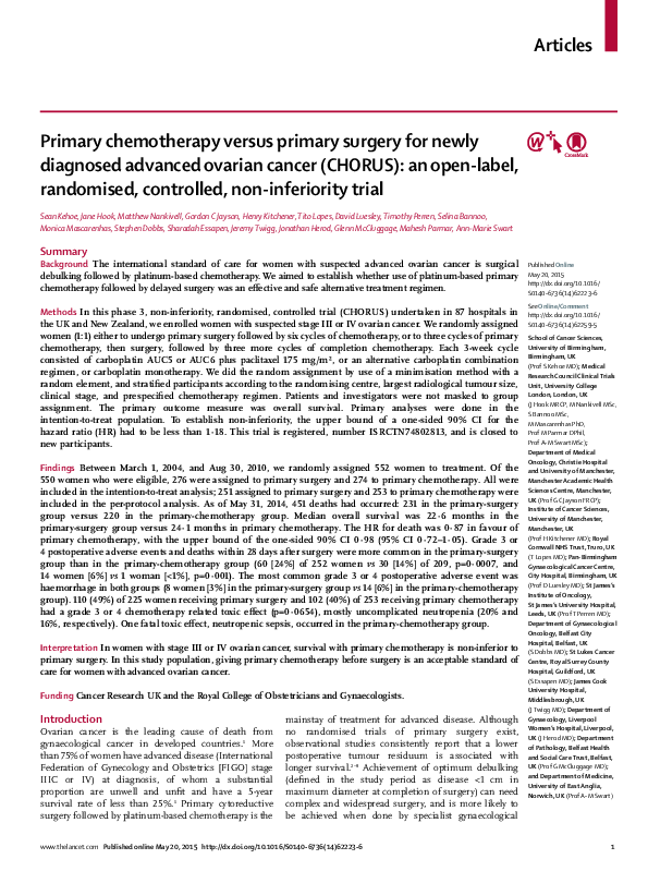 (PDF) Primary chemotherapy versus primary surgery for newly diagnosed ...
