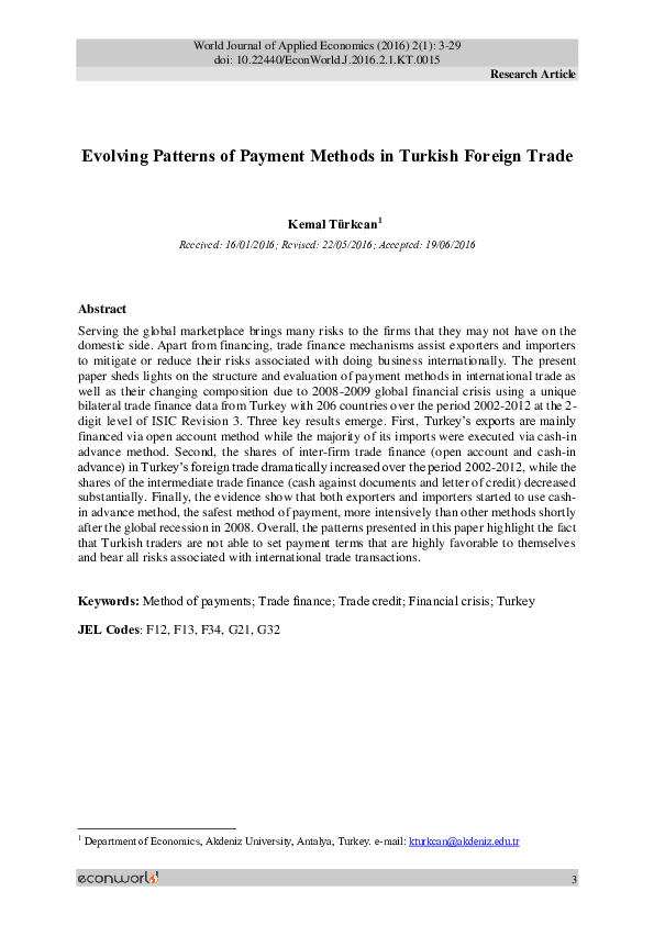 (PDF) Evolving Patterns of Payment Methods in Turkish Foreign Trade