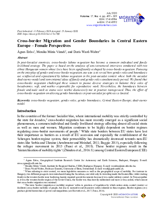 (PDF) Cross-border Migration and Gender Boundaries in Central Eastern ...