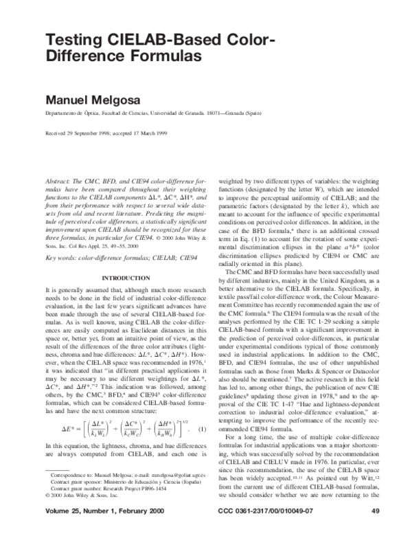 (PDF) Testing CIELABbased colordifference formulas Manuel Latorre Academia.edu