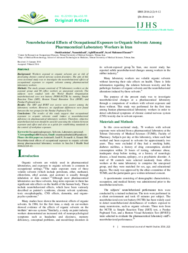 (PDF) Neurobehavioral Effects of Occupational Exposure to Organic ...