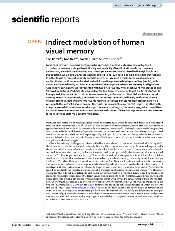 (PDF) Indirect modulation of human visual memory