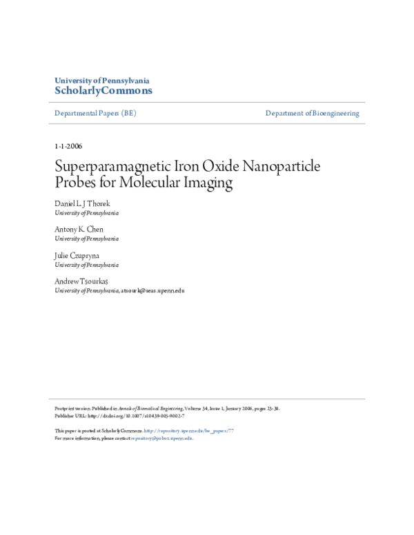 (PDF) Superparamagnetic Iron Oxide Nanoparticle Probes for Molecular ...