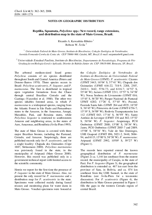 (PDF) Reptilia, Squamata, Polychrus spp.: New record, range extensions ...