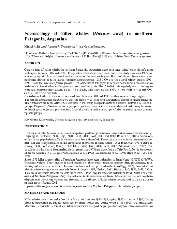 (PDF) Socioecology of killer whales (Orcinus orca) in northern ...