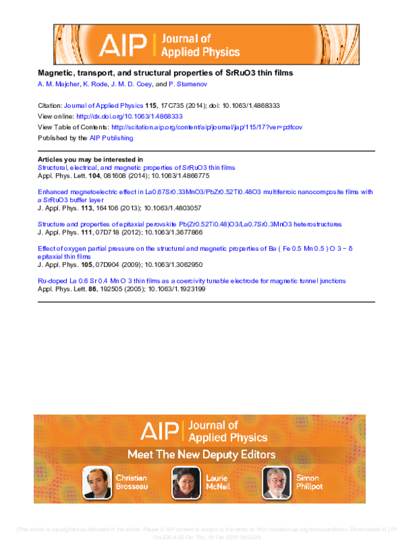 (PDF) Magnetic, transport, and structural properties of SrRuO3 thin films