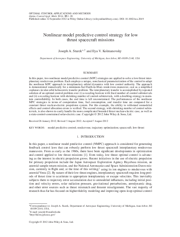 (PDF) Nonlinear model predictive control strategy for low thrust ...