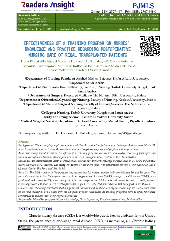 (PDF) The Effectiveness of a Training Program on Nurses’ Knowledge and ...