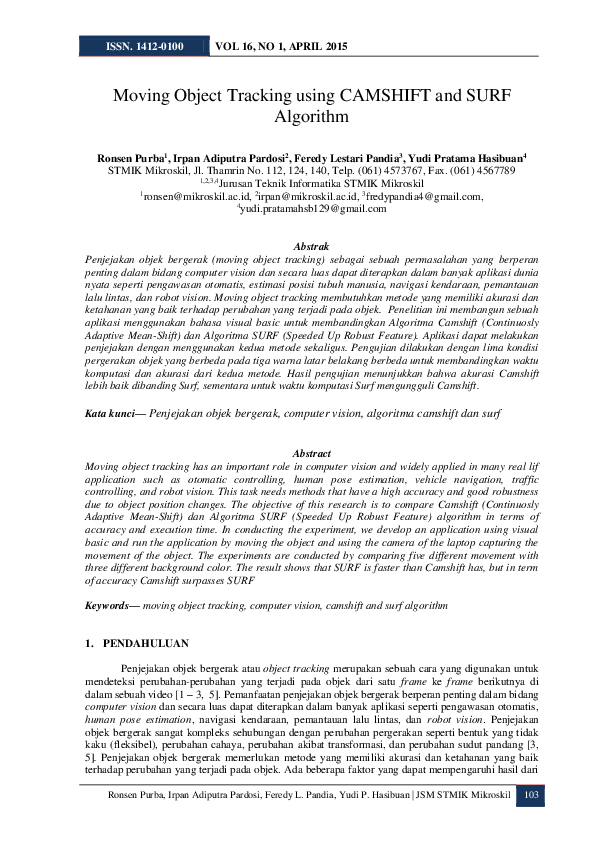 (PDF) Moving Object Tracking using CAMSHIFT and SURF Algorithm