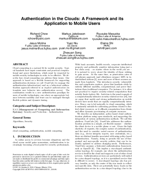(PDF) Authentication in the clouds: a framework and its application to ...