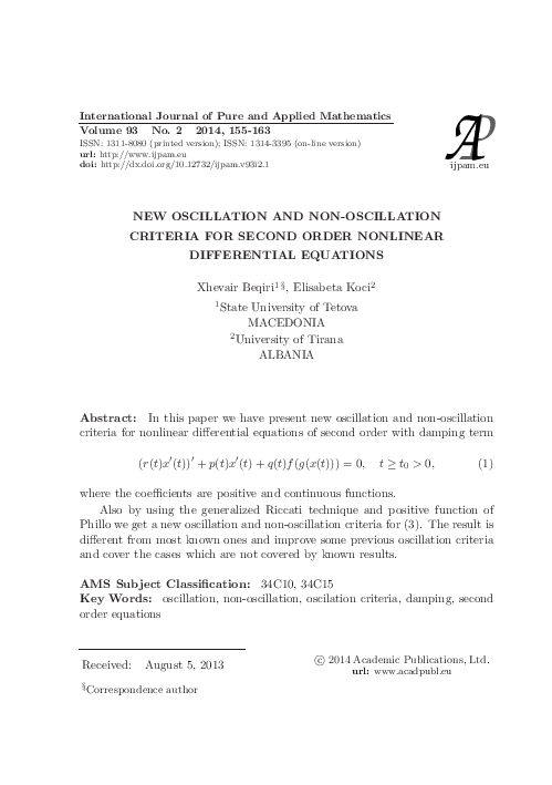 (PDF) New Oscillation and Non-Oscillation Criteria for Second Order ...