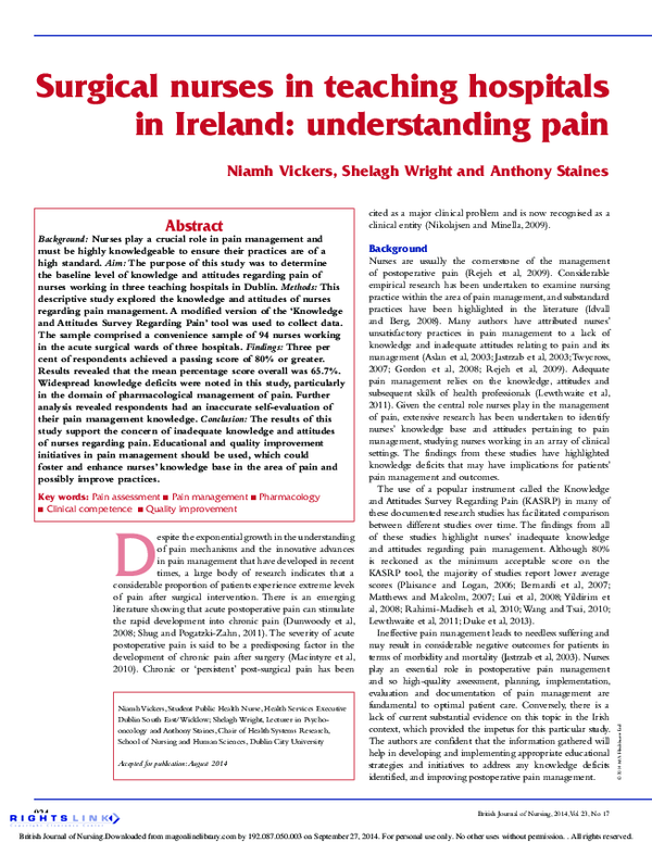 (PDF) Surgical nurses in teaching hospitals in Ireland: understanding pain