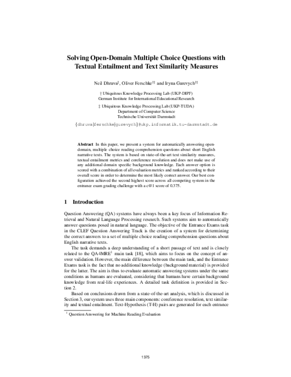 (PDF) Solving Open-Domain Multiple Choice Questions with Textual ...