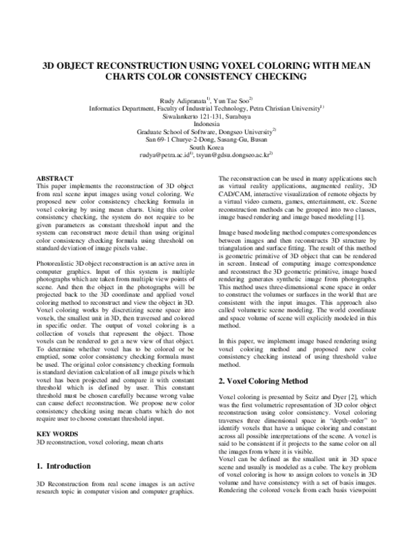 (PDF) 3D object reconstruction using voxel coloring with mean charts ...