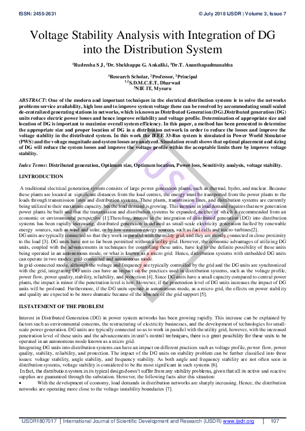 (PDF) Voltage Stability Analysis with Integration of DG into the ...