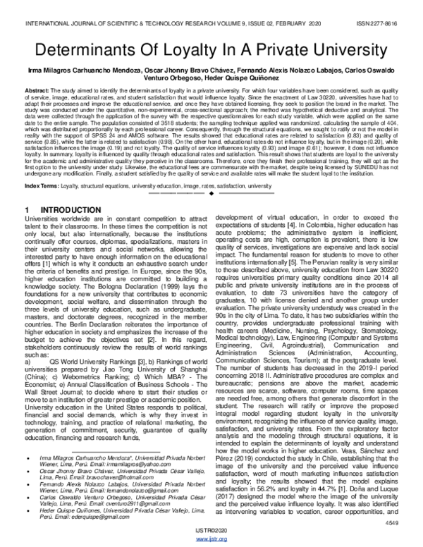 (PDF) Determinants Of Loyalty In A Private University