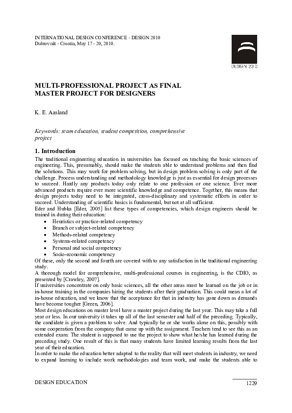 (PDF) Multi-Professional Project as Final Master Project for Designers