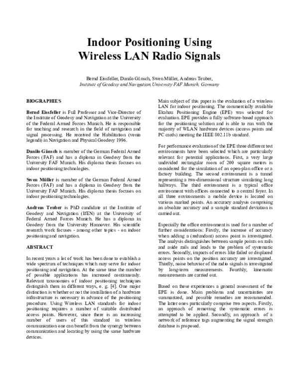 (PDF) Indoor positioning using wireless LAN radio signals