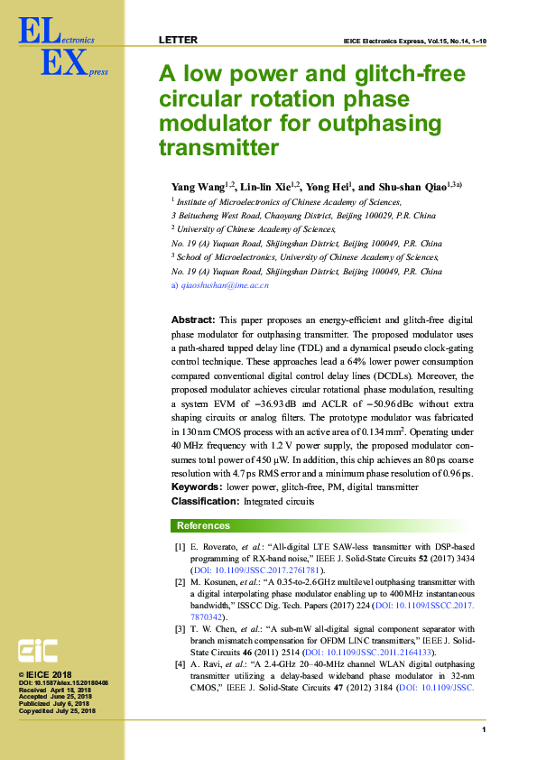 (PDF) A low power and glitch-free circular rotation phase modulator for ...
