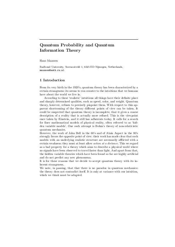 (PDF) Quantum Probability and Quantum Information Theory