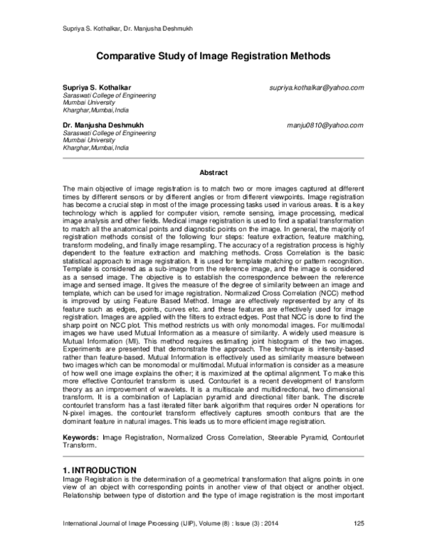 (PDF) Comparative Study of Image Registration Methods