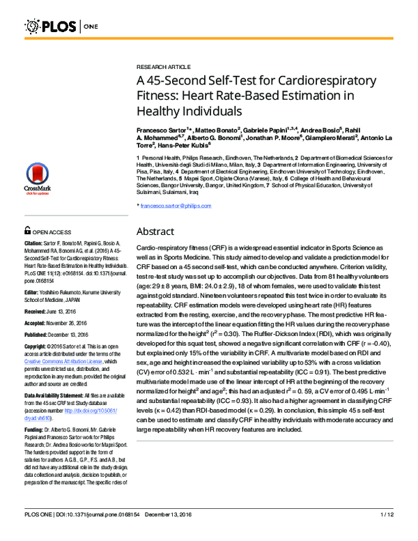 (PDF) A 45-Second Self-Test for Cardiorespiratory Fitness: Heart Rate ...