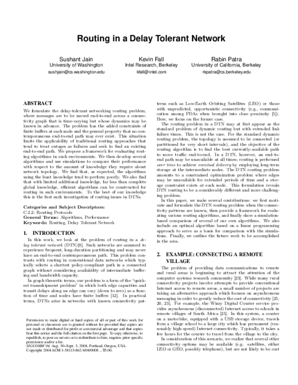 (PDF) Routing in a delay tolerant network
