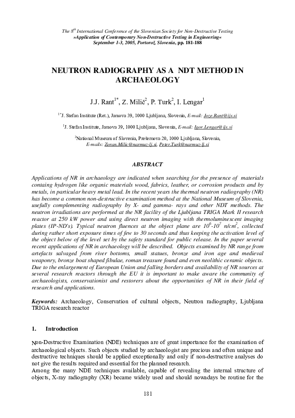 (PDF) Neutron Radiography in Archaeological NDT