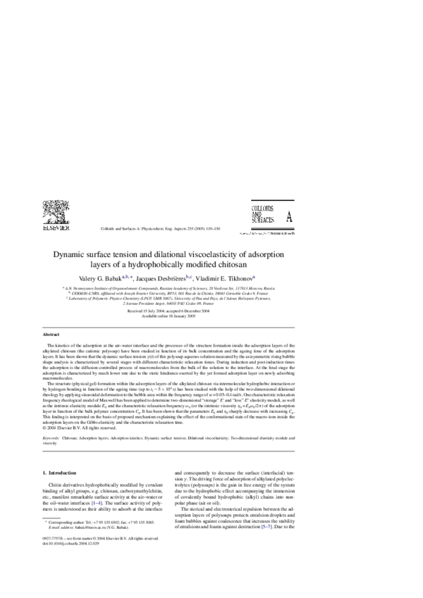 (PDF) Dynamic surface tension and dilational viscoelasticity of ...