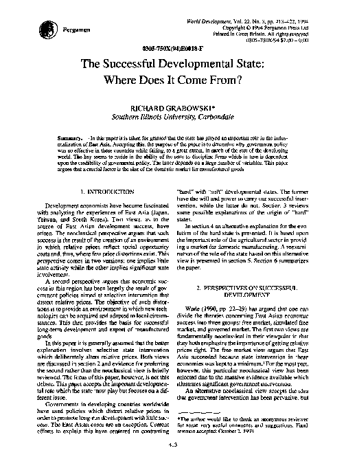 (PDF) The successful developmental state: Where does it come from?