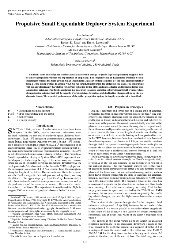 (PDF) Propulsive Small Expendable Deployer System Experiment