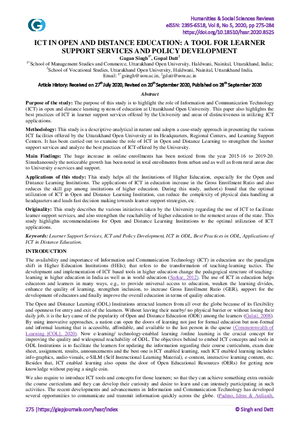 (PDF) Ict in Open and Distance Education: A Tool for Learner Support ...