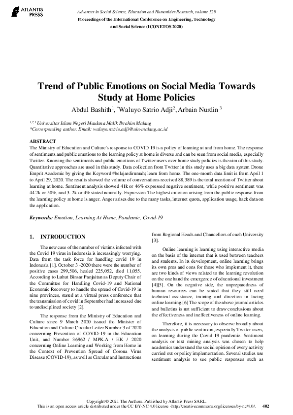 (PDF) Trend of Public Emotions on Social Media Towards Study at Home ...