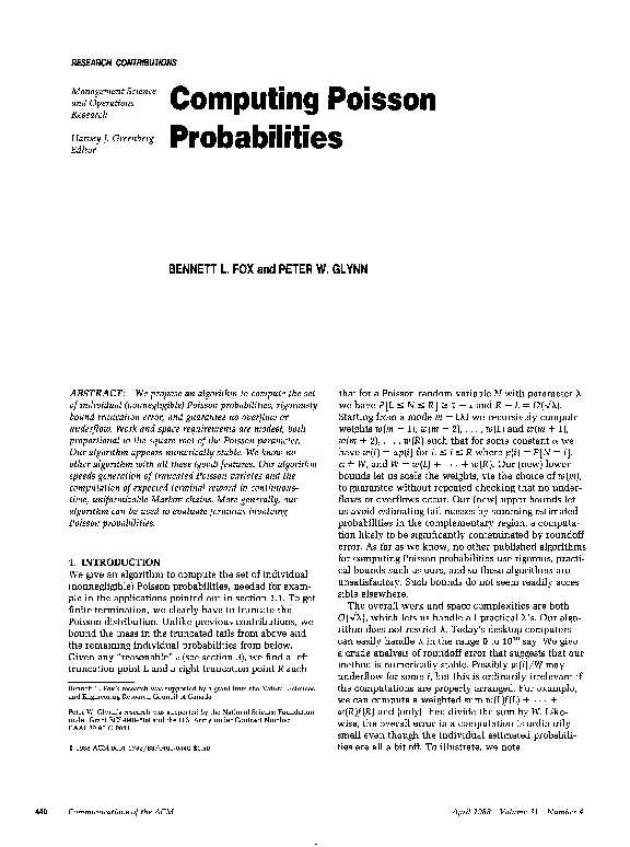 (PDF) Computing Poisson probabilities