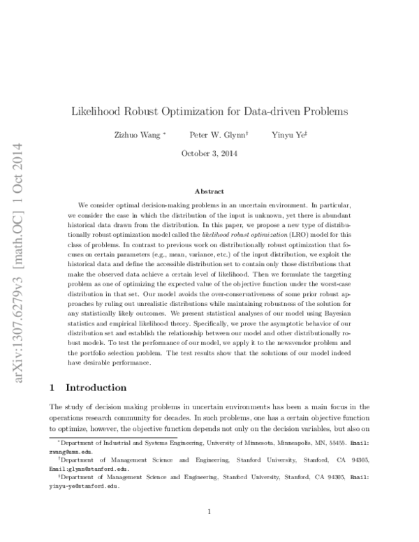 (PDF) Likelihood robust optimization for data-driven newsvendor problems