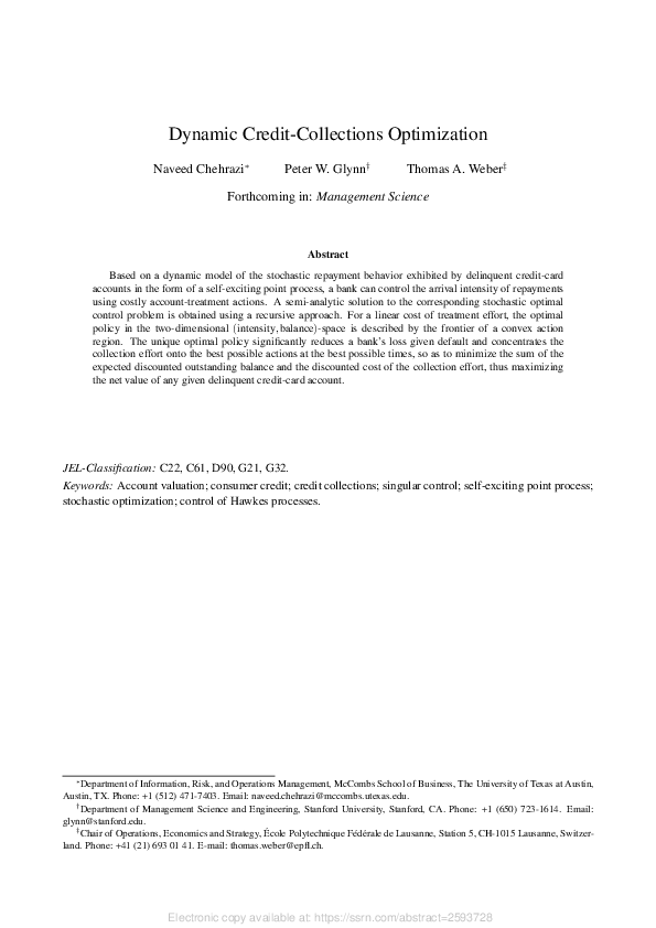 (PDF) Dynamic Credit-Collections Optimization